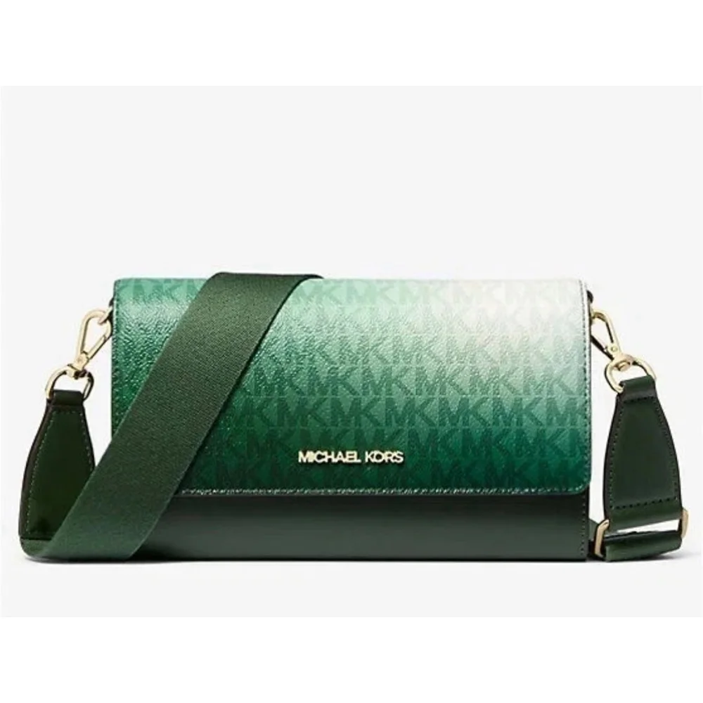 Michael Kors Jet Set Large Moss Multi Crossbody Bag with Logo & Zip Closure